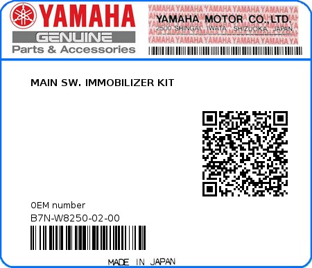 Product image: Yamaha - B7N-W8250-02-00 - MAIN SW. IMMOBILIZER KIT  0