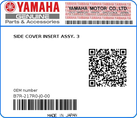 Product image: Yamaha - B7R-217R0-J0-00 - SIDE COVER INSERT ASSY. 3 