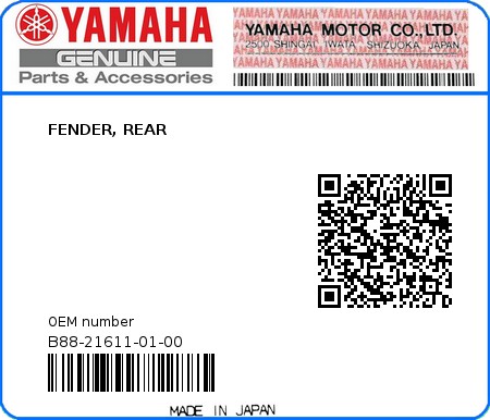 Product image: Yamaha - B88-21611-01-00 - FENDER, REAR 