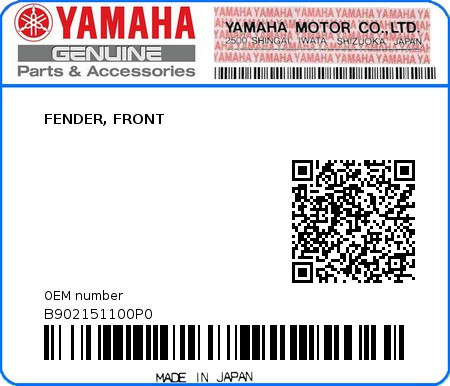 Product image: Yamaha - B902151100P0 - FENDER, FRONT 