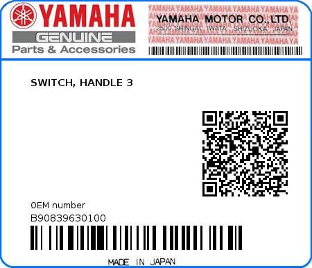 Product image: Yamaha - B90839630100 - SWITCH, HANDLE 3  0