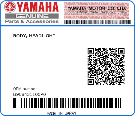 Product image: Yamaha - B908431100P0 - BODY, HEADLIGHT 