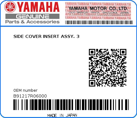 Product image: Yamaha - B91217R06000 - SIDE COVER INSERT ASSY. 3 