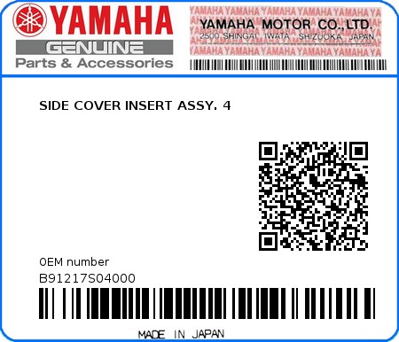 Product image: Yamaha - B91217S04000 - SIDE COVER INSERT ASSY. 4 