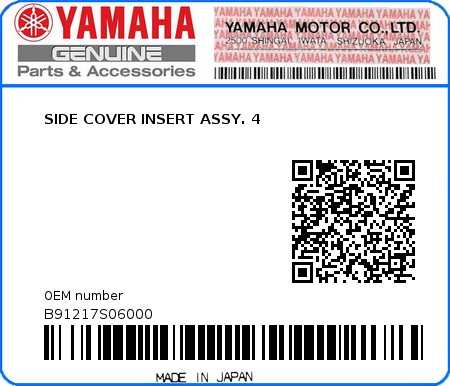 Product image: Yamaha - B91217S06000 - SIDE COVER INSERT ASSY. 4 