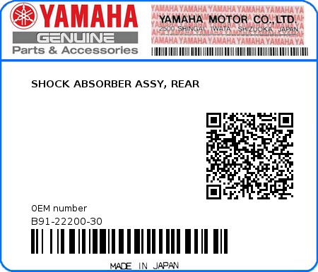 Product image: Yamaha - B91-22200-30 - SHOCK ABSORBER ASSY, REAR 