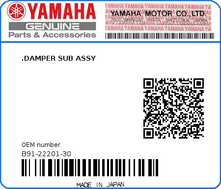 Product image: Yamaha - B91-22201-30 - .DAMPER SUB ASSY  0