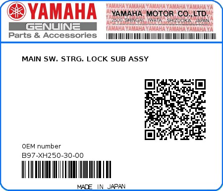 Product image: Yamaha - B97-XH250-30-00 - MAIN SW. STRG. LOCK SUB ASSY 