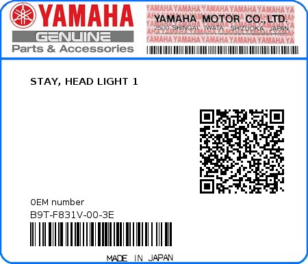 Product image: Yamaha - B9T-F831V-00-3E - STAY, HEAD LIGHT 1 