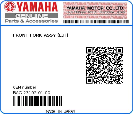 Product image: Yamaha - BAG-23102-01-00 - FRONT FORK ASSY (L.H) 