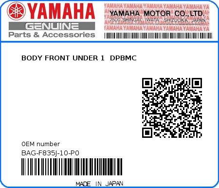 Product image: Yamaha - BAG-F835J-10-P0 - BODY FRONT UNDER 1  DPBMC 