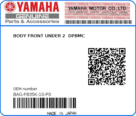 Product image: Yamaha - BAG-F835K-10-P0 - BODY FRONT UNDER 2  DPBMC 