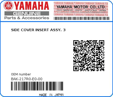 Product image: Yamaha - BAK-217R0-E0-00 - SIDE COVER INSERT ASSY. 3 