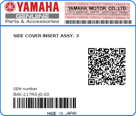 Product image: Yamaha - BAK-217R0-J0-00 - SIDE COVER INSERT ASSY. 3 