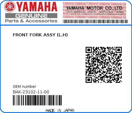 Product image: Yamaha - BAK-23102-11-00 - FRONT FORK ASSY (L.H) 