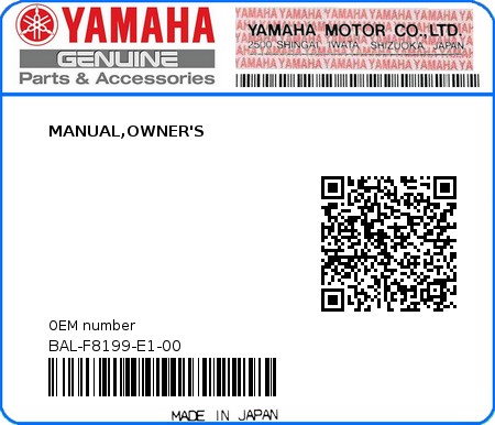 Product image: Yamaha - BAL-F8199-E1-00 - MANUAL,OWNER'S 