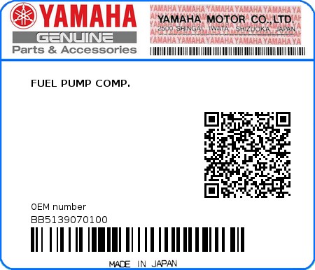 Product image: Yamaha - BB5139070100 - FUEL PUMP COMP. 