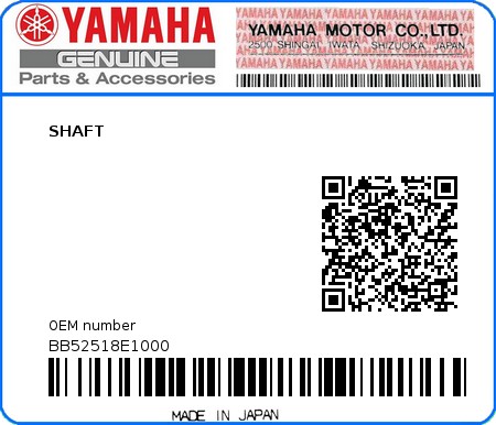 Product image: Yamaha - BB52518E1000 - SHAFT  0
