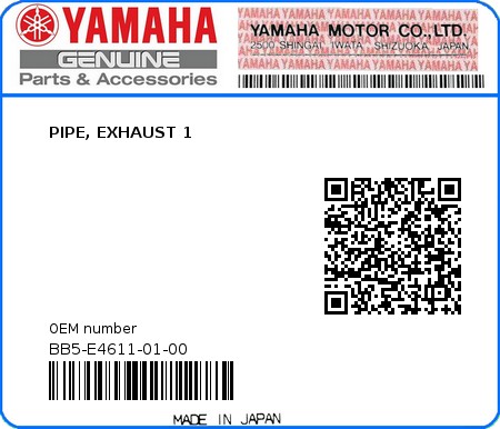 Product image: Yamaha - BB5-E4611-01-00 - PIPE, EXHAUST 1  0
