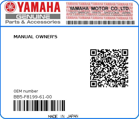 Product image: Yamaha - BB5-F8199-61-00 - MANUAL OWNER'S 