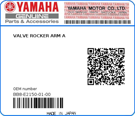 Product image: Yamaha - BB8-E2150-01-00 - VALVE ROCKER ARM A  0