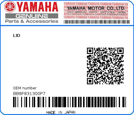 Product image: Yamaha - BB8F831300P7 - LID 