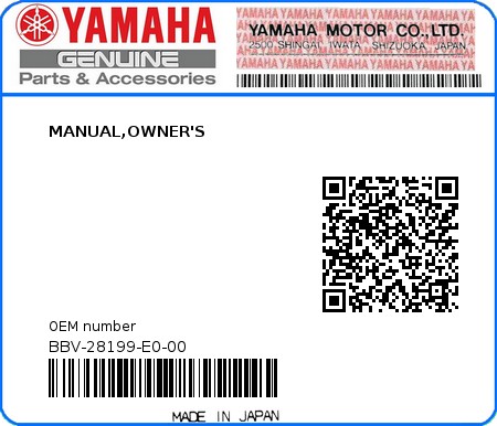 Product image: Yamaha - BBV-28199-E0-00 - MANUAL,OWNER'S 