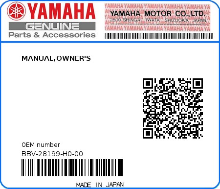 Product image: Yamaha - BBV-28199-H0-00 - MANUAL,OWNER'S 