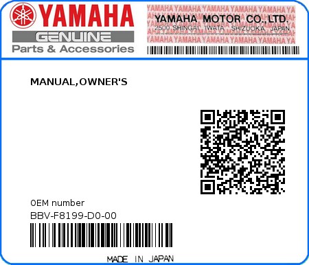 Product image: Yamaha - BBV-F8199-D0-00 - MANUAL,OWNER'S 