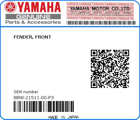 Product image: Yamaha - BBW-21511-00-P3 - FENDER, FRONT 