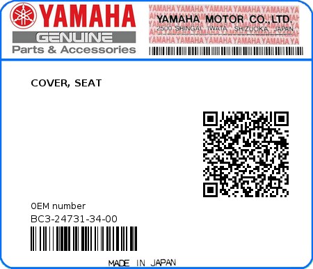 Product image: Yamaha - BC3-24731-34-00 - COVER, SEAT  0