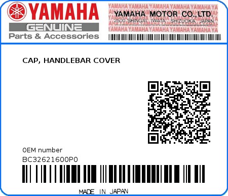 Product image: Yamaha - BC32621600P0 - CAP, HANDLEBAR COVER  0