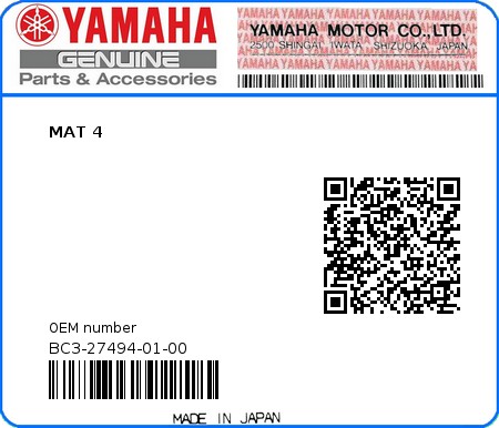 Product image: Yamaha - BC3-27494-01-00 - MAT 4  0
