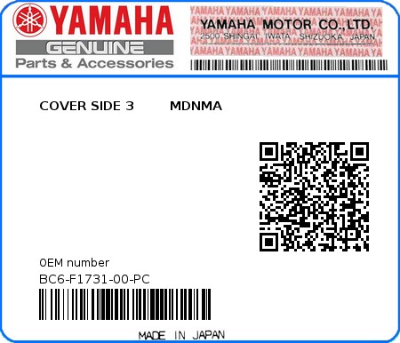 Product image: Yamaha - BC6-F1731-00-PC - COVER SIDE 3        MDNMA 