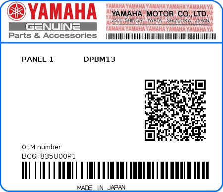 Product image: Yamaha - BC6F835U00P1 - PANEL 1            DPBM13  0