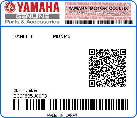 Product image: Yamaha - BC6F835U00P3 - PANEL 1             MDNM6  0