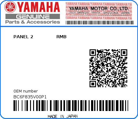 Product image: Yamaha - BC6F835V00P1 - PANEL 2               RMB 