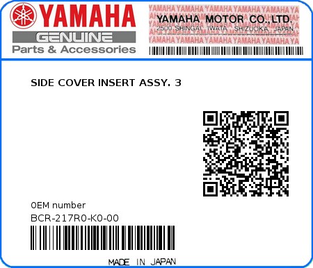 Product image: Yamaha - BCR-217R0-K0-00 - SIDE COVER INSERT ASSY. 3 