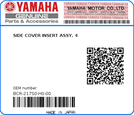 Product image: Yamaha - BCR-217S0-H0-00 - SIDE COVER INSERT ASSY. 4 