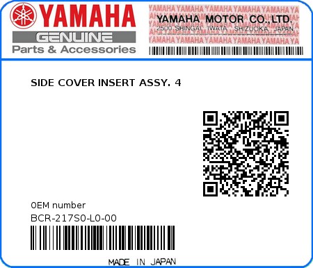 Product image: Yamaha - BCR-217S0-L0-00 - SIDE COVER INSERT ASSY. 4 