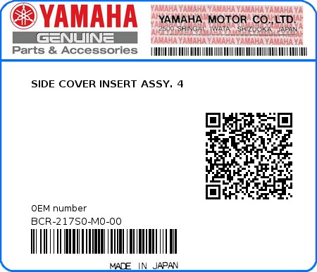 Product image: Yamaha - BCR-217S0-M0-00 - SIDE COVER INSERT ASSY. 4 