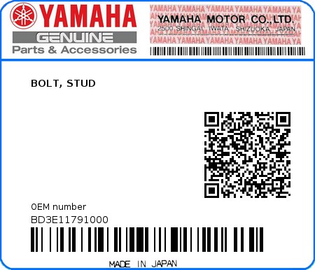 Product image: Yamaha - BD3E11791000 - BOLT, STUD  0