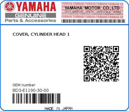 Product image: Yamaha - BD3-E1190-30-00 - COVER, CYLINDER HEAD 1 