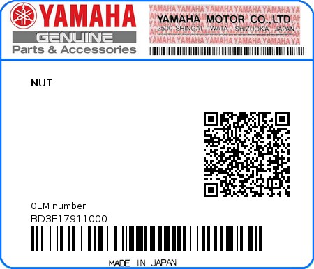 Product image: Yamaha - BD3F17911000 - NUT  0