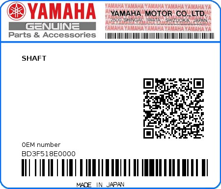 Product image: Yamaha - BD3F518E0000 - SHAFT  0