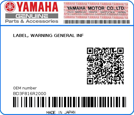 Product image: Yamaha - BD3F816R2000 - LABEL, WARNING GENERAL INF 