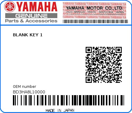 Product image: Yamaha - BD3HA8L10000 - BLANK KEY 1  0
