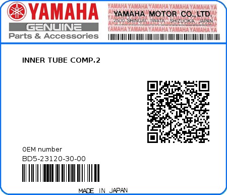 Product image: Yamaha - BD5-23120-30-00 - INNER TUBE COMP.2 