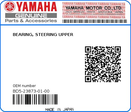 Product image: Yamaha - BD5-23873-01-00 - BEARING, STEERING UPPER 