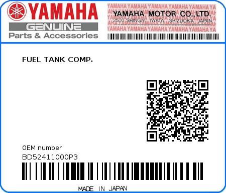 Product image: Yamaha - BD52411000P3 - FUEL TANK COMP. 